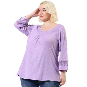 Women's Plus Size Crochet Panel Kimono Raglan Sleeves Tops Light Purple